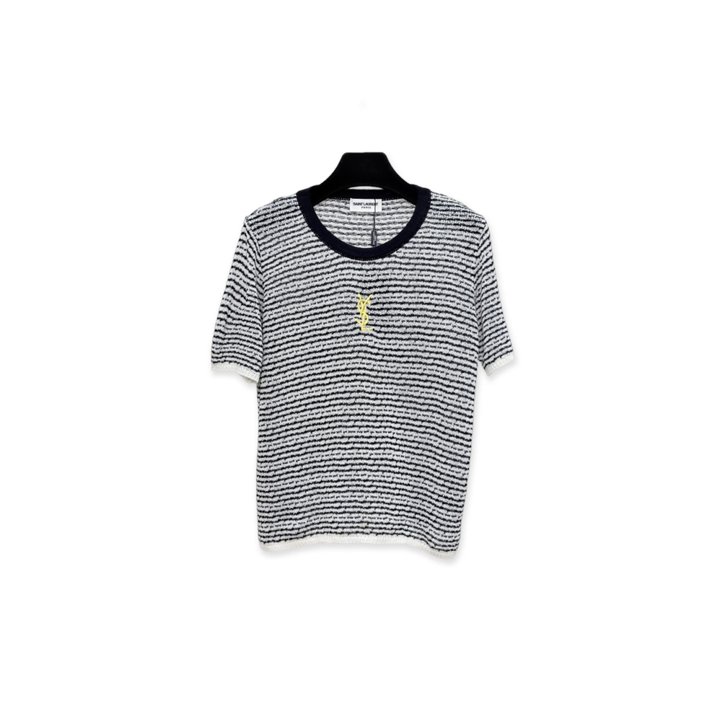 YSL STRIPED KNIT SHORT-SLEEVED TOP